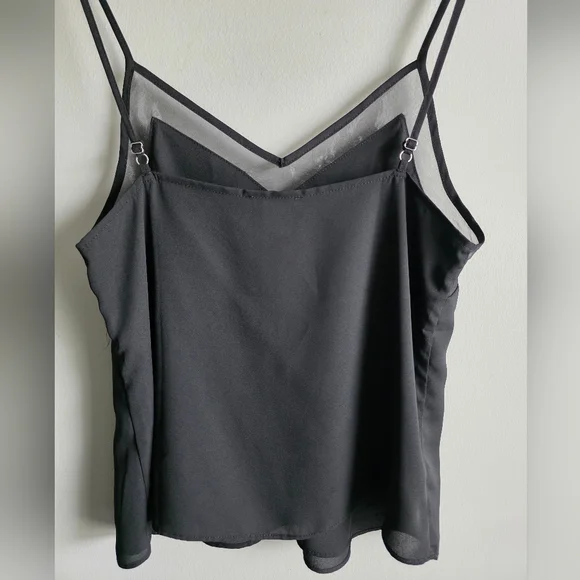 Venus Black Camisole Top, Sheer Lace Trim, Adjustable Straps, Size 4 - Picture 2 of 4